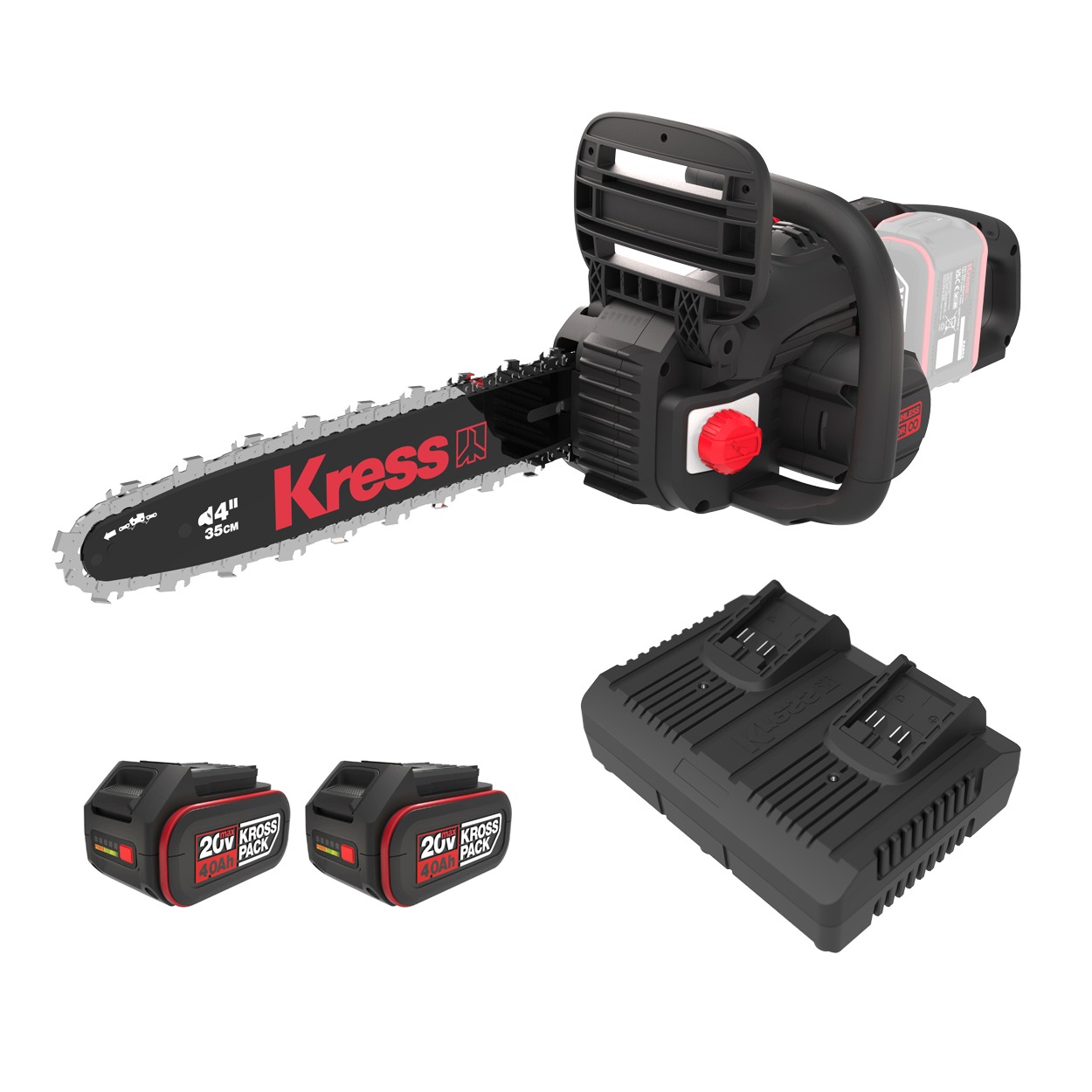 Startset KRESS KG346.9 40V accu kettingzaag 35cm zaagblad (2x gratis accu cadeau)