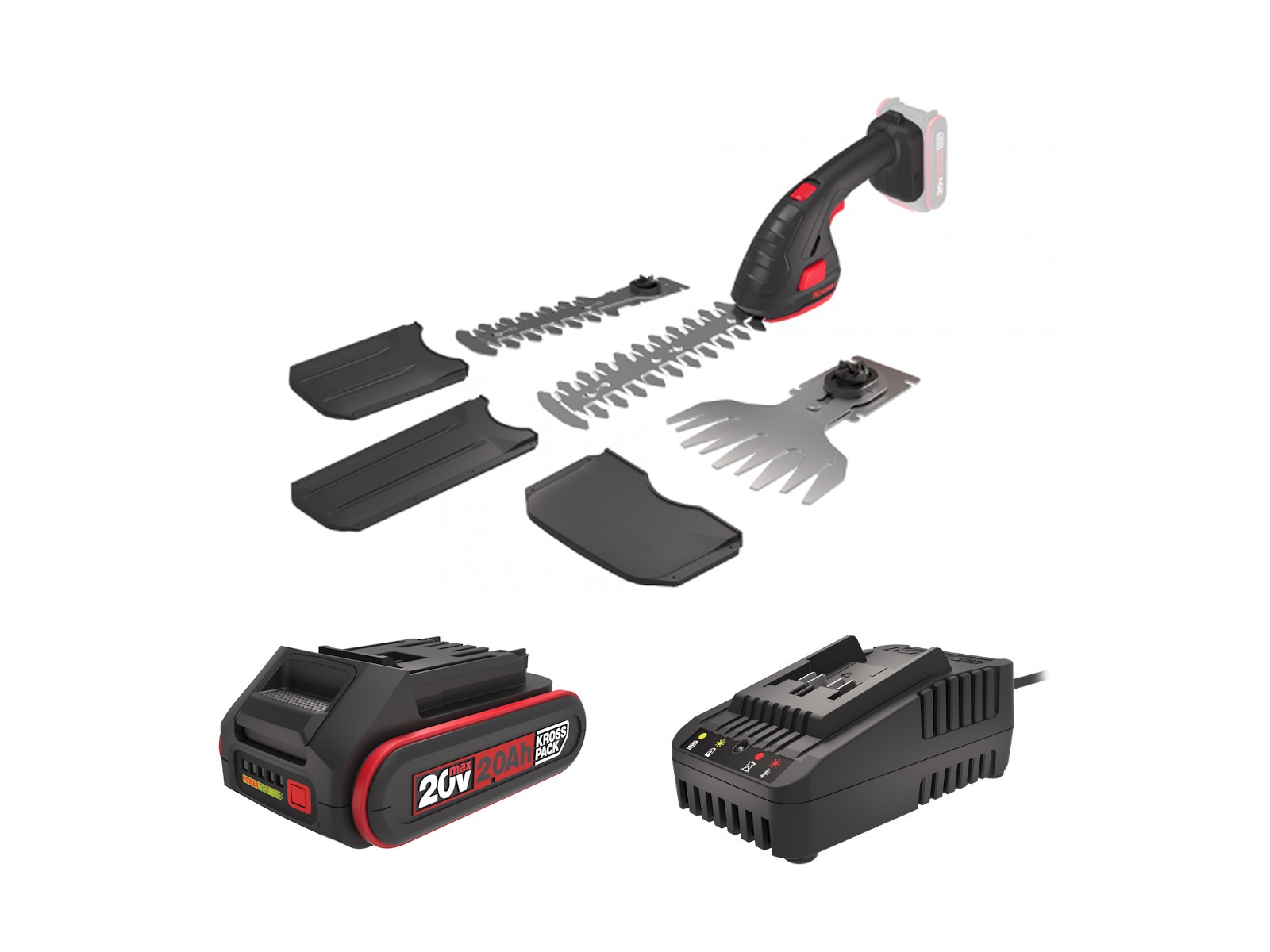 Startset KRESS KG806E.9 20V accu 3-in-1 accugrasschaar (heggengschaar, buxusschaar)