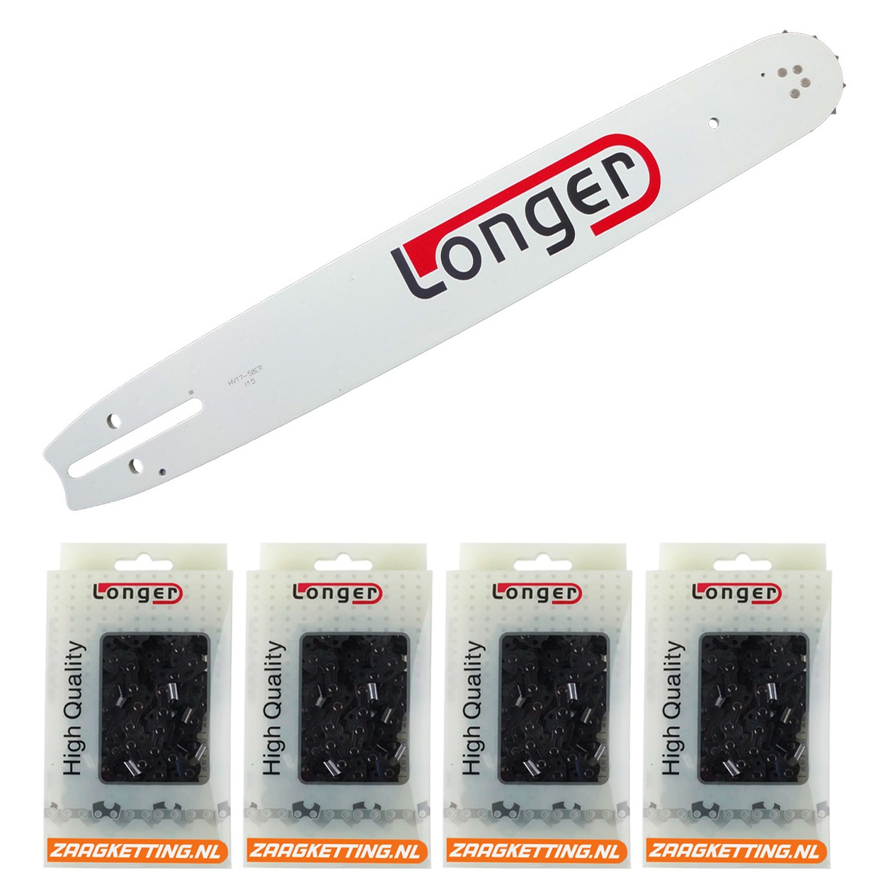 Voordeelbundel bestaande uit een 43cm HV17-58ER zaagblad en 4 haakse zaagkettingen C2SFT-64DL