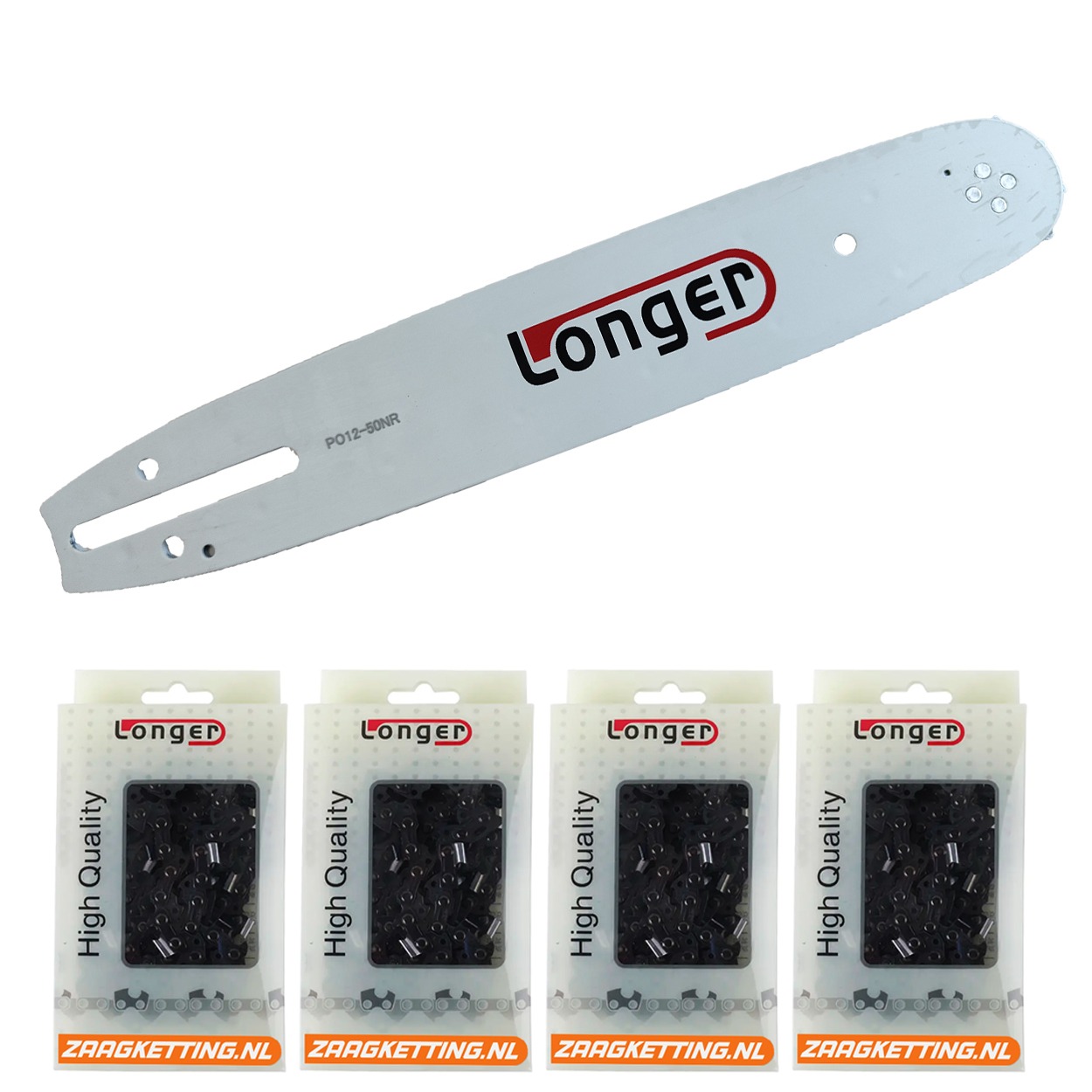 Voordeelbundel bestaande uit een 30cm PO12-43SR zaagblad en 4 halfhaakse zaagkettingen A0FTNK-45DL