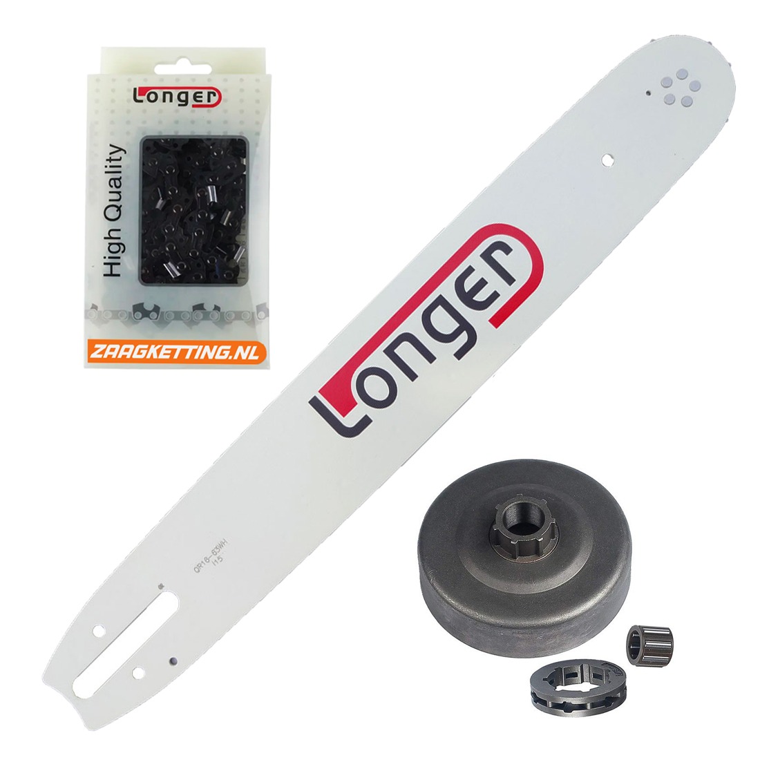 Onderhoudsbundel met 107cm zaaglengte passend voor Stihl 064 / MS640, MS650, 066 / MS660 (1,6mm massief zaagblad met wisselbaar neuswiel)