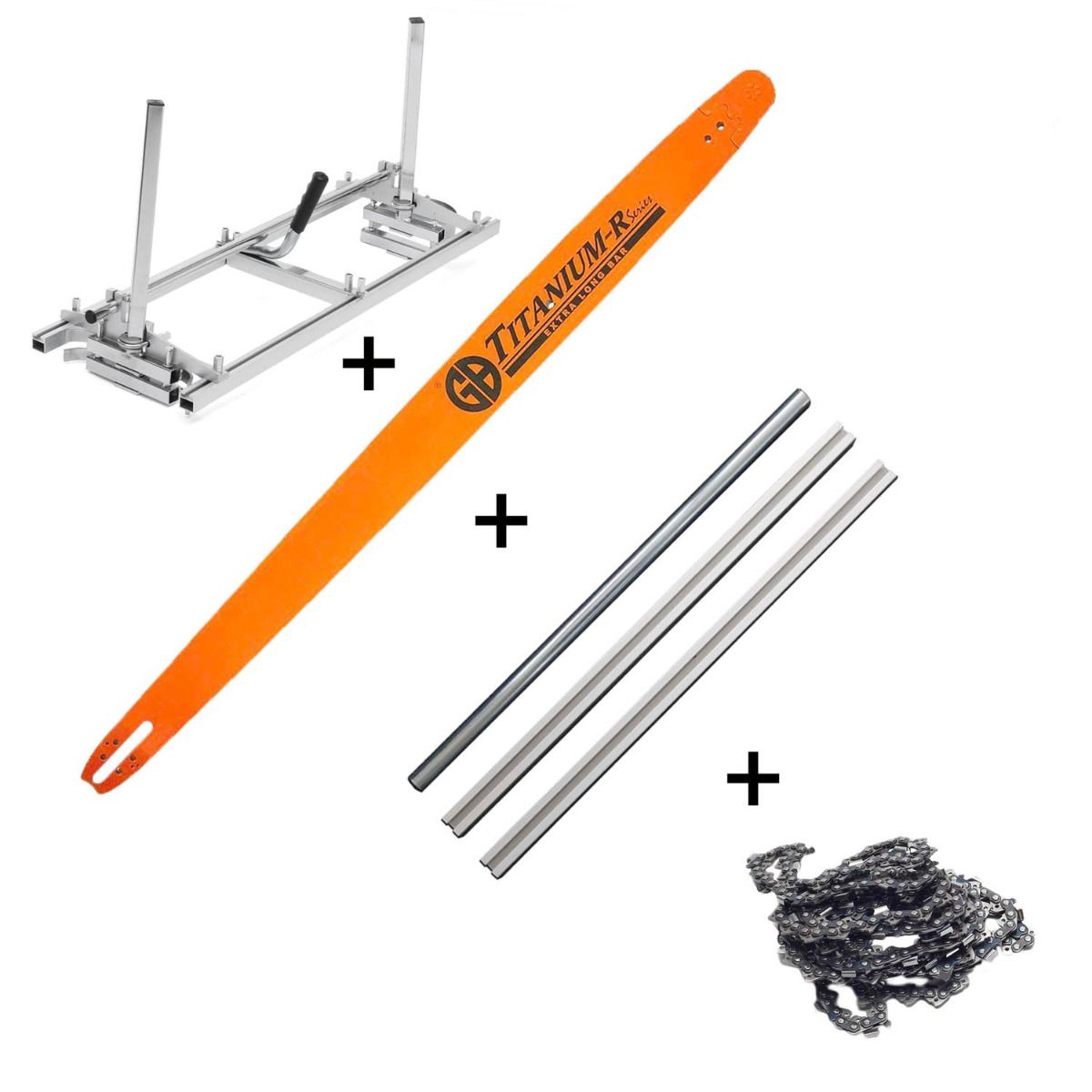 Startset 56” Chainsaw Mill met 150cm GB Titanium massief zaagblad met wisselbaar neuswiel (3/8″)