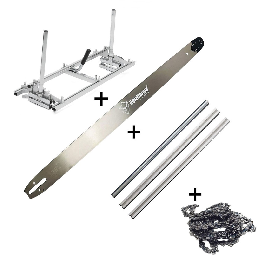 Startset 56” Chainsaw Mill met 142cm Holzfforma massief zaagblad met wisselbaar neuswiel (3/8″)