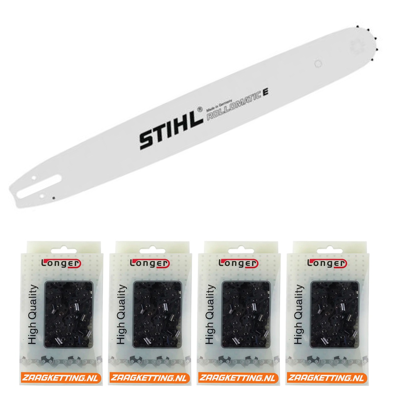 Voordeelbundel bestaande uit een 50cm 30030005221 zaagblad en 4 halfhaakse zaagkettingen C3FT-72DL