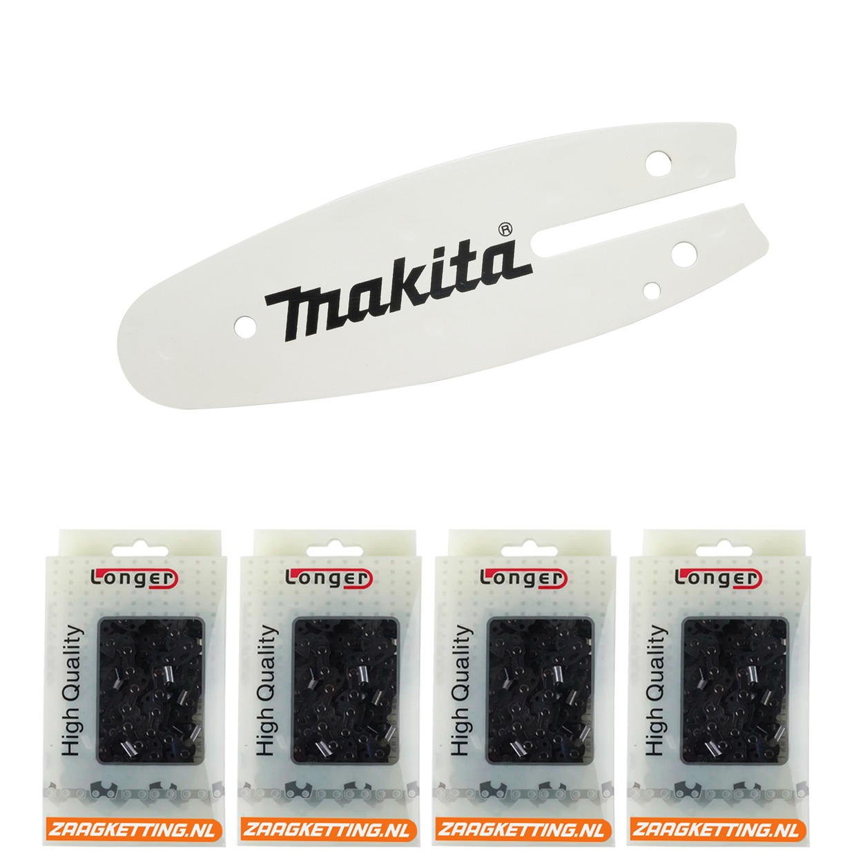 Voordeelbundel bestaande uit een 10cm 1910W0-3 zaagblad en 4 B0FT-26DL zaagkettingen (Makita UC100DZ en UC101Z snoeizagen)